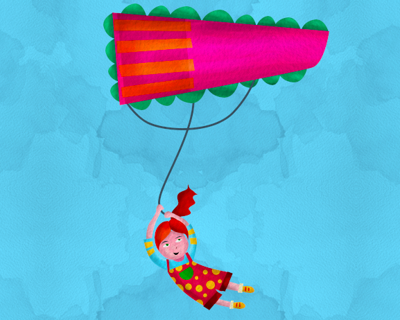 Niña volando en cometa