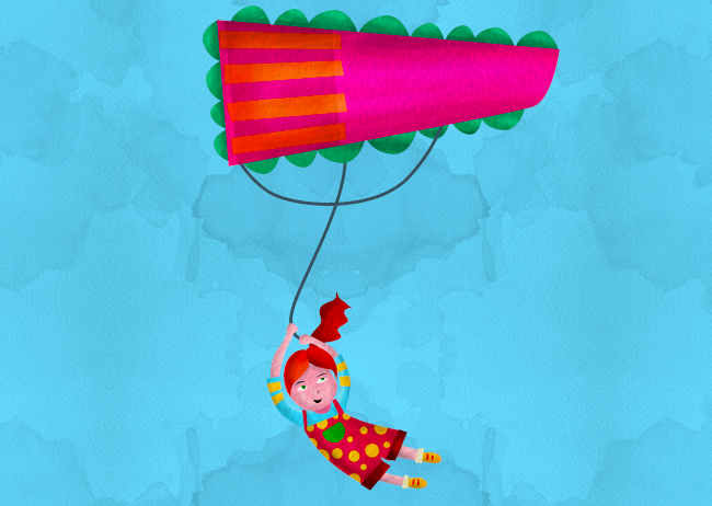 Niña volando en cometa